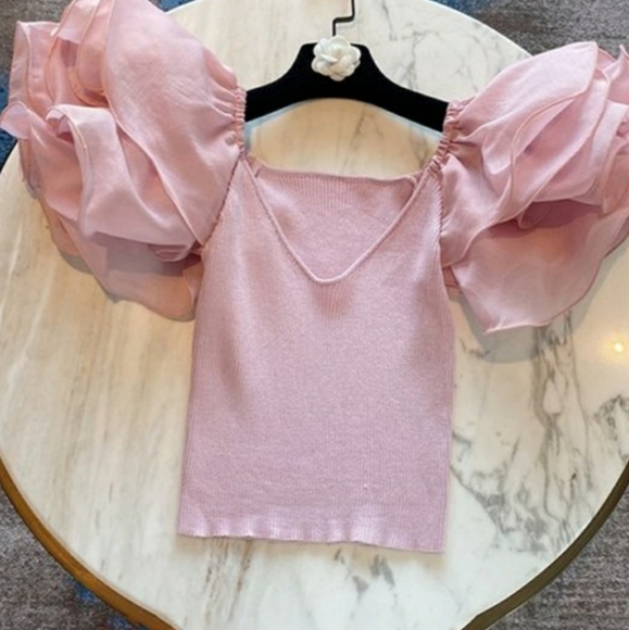 Pink Ruffled Shoulder Top - Picture 2 of 2